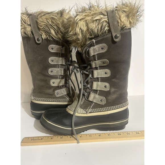 Sorel Joan of Arctic Waterproof Winter Snow Boots Gray Suede Faux Fur Size 6 - Picture 10 of 12